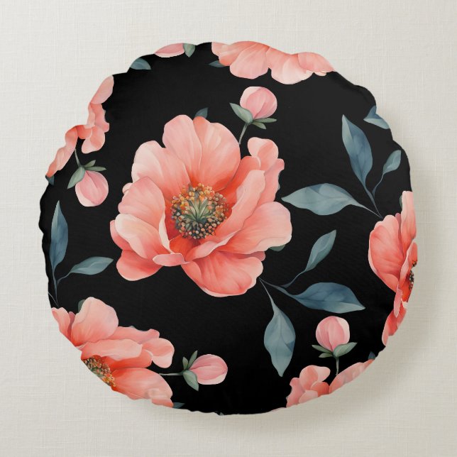 Flowers in night round cushion (Front)
