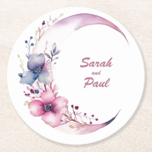 Flowers in Pink Moon: Personalized Wedding Coaster
