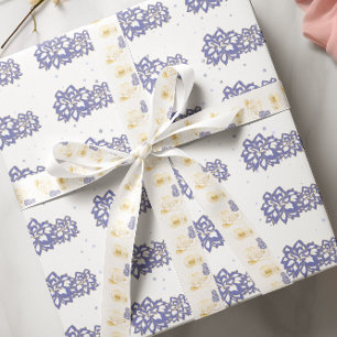 Flowers in purple with golden outline AOP Wrapping Paper