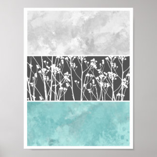 Flowers in teal and greys poster