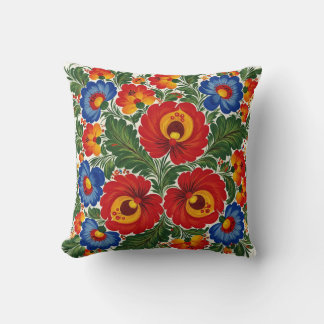 Flowers in the Ukrainian Petrykivsky Style Pillow