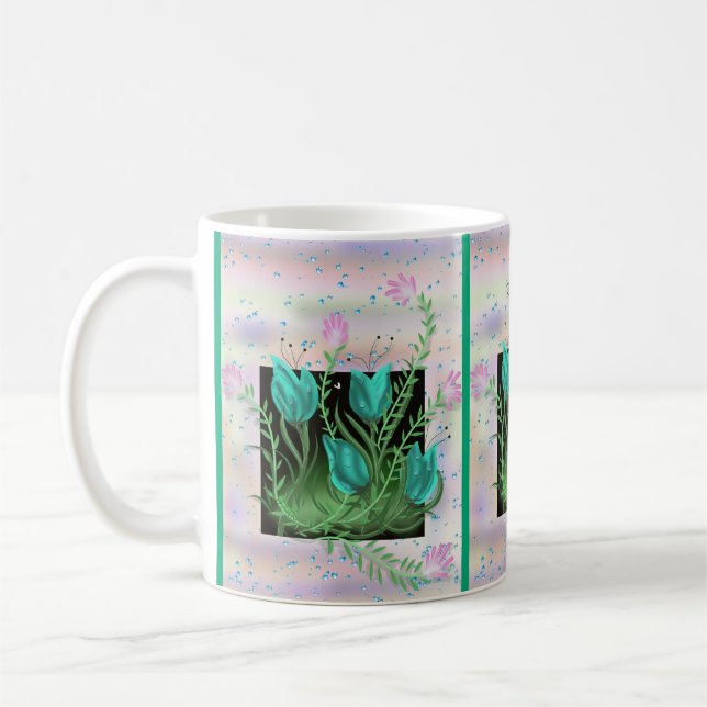 Flowers in the Wall, Teal Personalised Cup (Left)