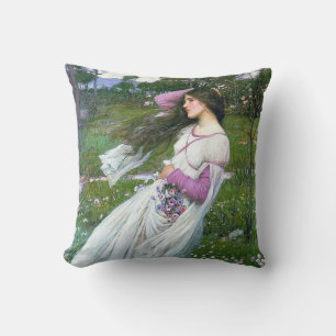 Flowers in the Wind, John William Waterhouse Cushion