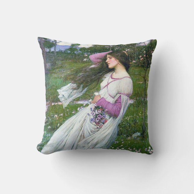 Flowers in the Wind, John William Waterhouse Cushion (Front)