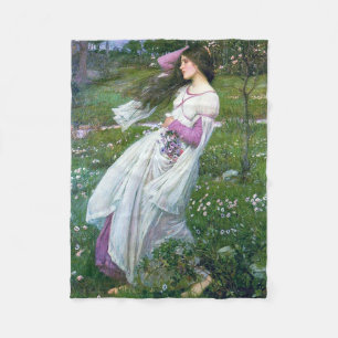Flowers in the Wind, John William Waterhouse Fleece Blanket