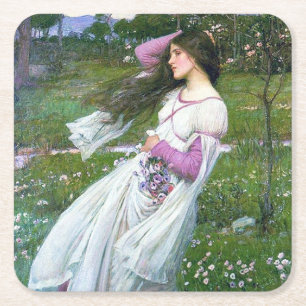 Flowers in the Wind, John William Waterhouse Square Paper Coaster