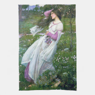 Flowers in the Wind, John William Waterhouse Tea Towel