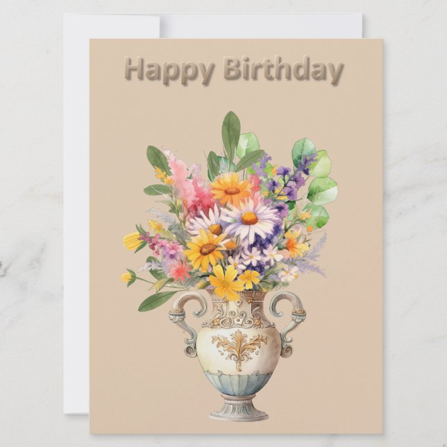 Flowers in Vase Birthday Flat Card (Front)