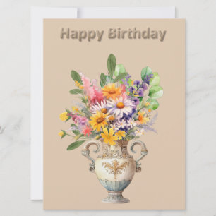 Flowers in Vase Birthday Flat Card