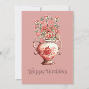 Flowers In Vase Birthday Flat Greeting Card