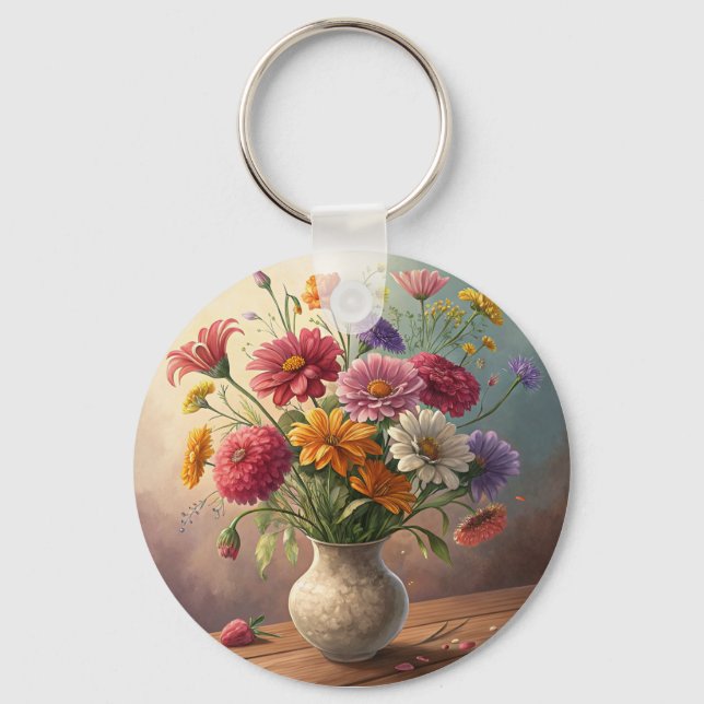 Flowers in vase key ring (Front)