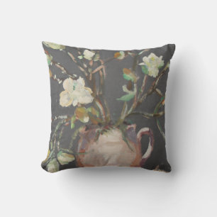 Flowers in vase painting on dark grey cushion