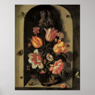 Flowers in Vase, Vintage Baroque Floral Still Life Poster