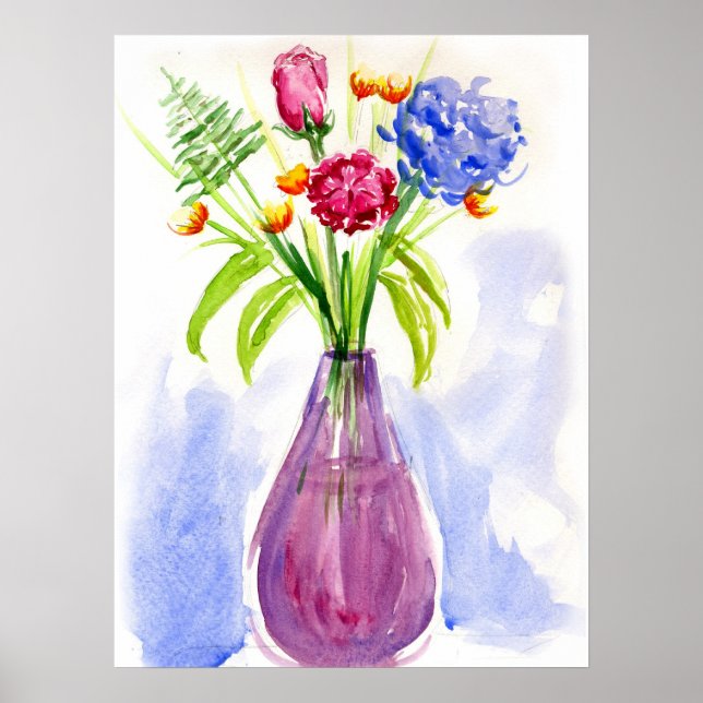 Flowers in Vase Watercolor Canvas Print (Front)
