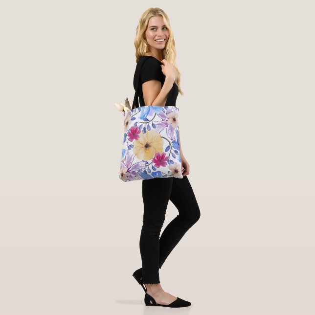 Flowers in watercolor tote bag (On Model)