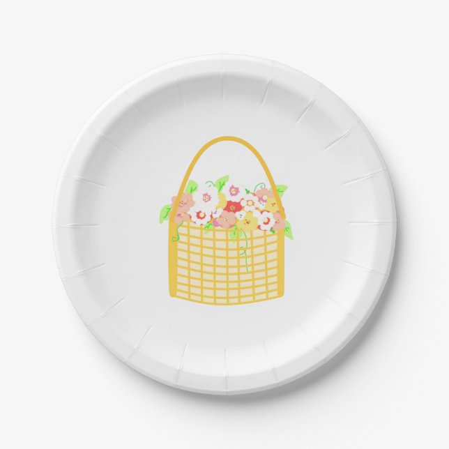 Flowers in Wicker Basket Paper Plate (Front)