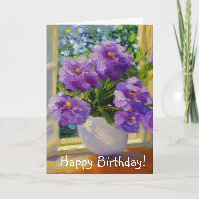 Flowers In Window Birthday Card (Front)
