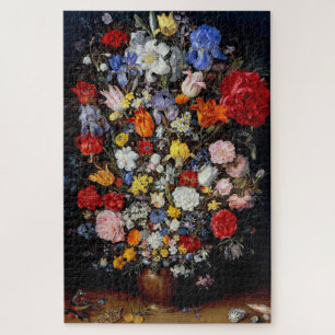 Flowers in Wooden Vessel, Jan Brueghel the Elder Jigsaw Puzzle