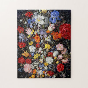 Flowers in Wooden Vessel, Jan Brueghel the Elder Jigsaw Puzzle