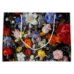 Flowers in Wooden Vessel, Jan Brueghel the Elder Large Gift Bag