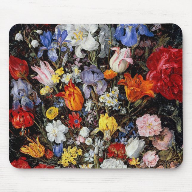 Flowers in Wooden Vessel, Jan Brueghel the Elder Mouse Pad (Front)