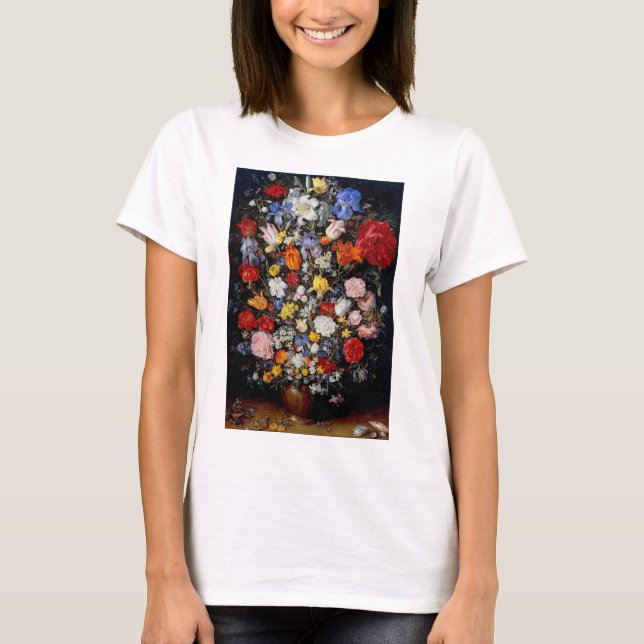 Flowers in Wooden Vessel, Jan Brueghel the Elder T-Shirt (Front)