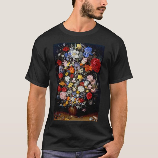 Flowers in Wooden Vessel, Jan Brueghel the Elder T-Shirt (Front)