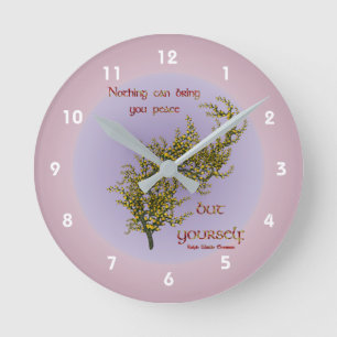 Flowers Inner Peace Inspirational Quote Round Clock