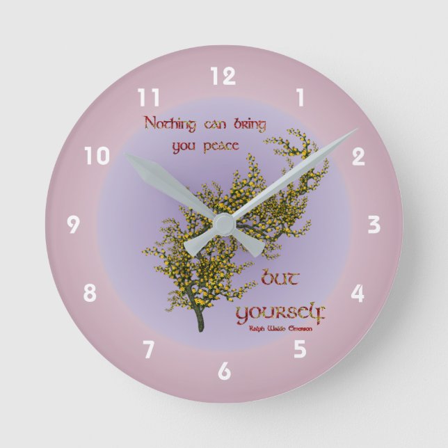 Flowers Inner Peace Inspirational Quote Round Clock (Front)