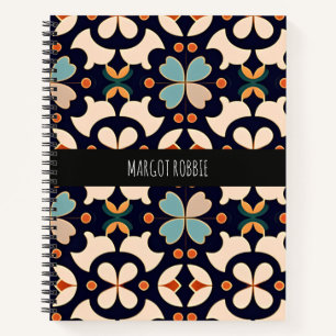 Flowers Isometric Blue Orange Floral Retro Pattern Notebook
