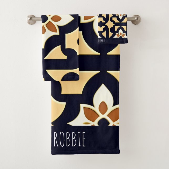 Flowers Isometric in Box Beige Botanical Pattern Bath Towel Set (Insitu)