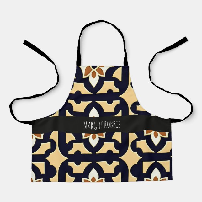 Flowers Isometric Orange Beige Botanical Pattern Apron (Front)