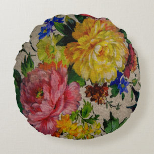Flowers japandi colors texture round cushion