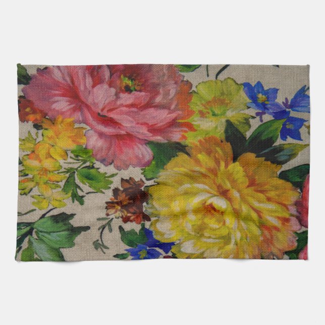 Flowers japandi colors texture tea towel (Horizontal)