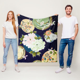 Flowers, Japanese Design Fleece Blanket