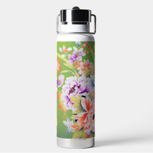 Flowers, Japanese Floral Design Water Bottle