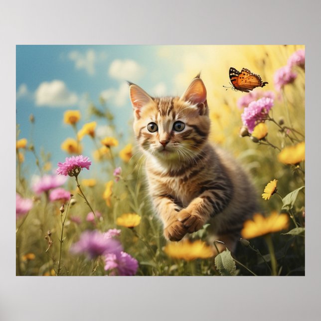 *~*  Flowers Kitty 5:4  Kitten Cat Butterfly AP68  Poster (Front)
