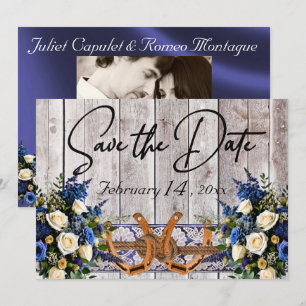 Flowers, Lace & Horseshoes Blue Ribbon Wedding Save The Date