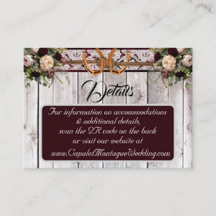 Flowers, Lace & Horseshoes, Burgundy, QR Code Enclosure Card