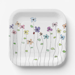 Flowers & Ladybug Paper Plate