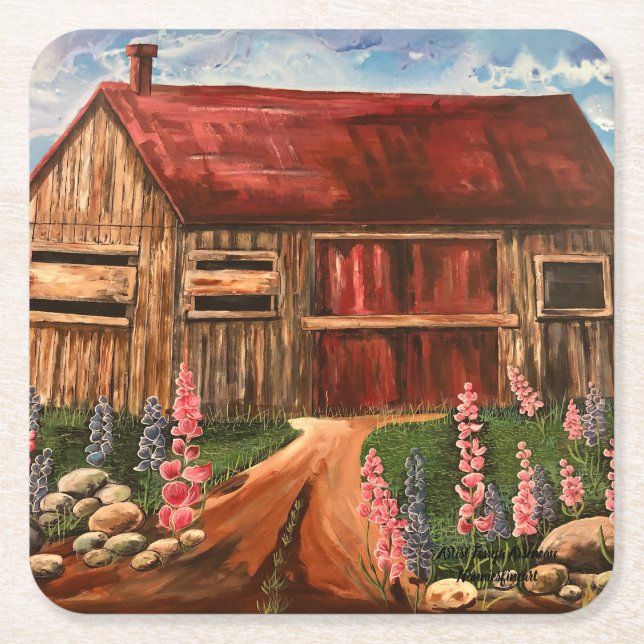 Flowers Landscape in the Field Square Paper Coaster (Front)