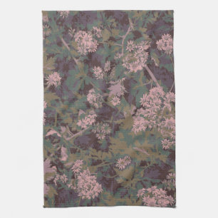 Flowers, leafs, and camouflage tea towel