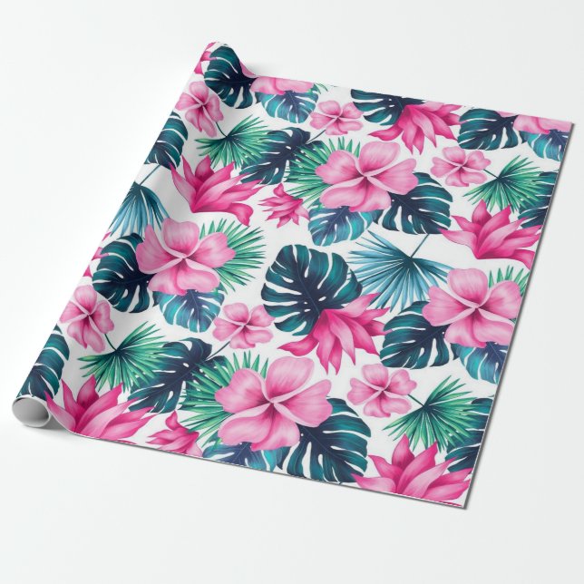 Flowers, Leaves and Pine Wrapping Paper (Unrolled)