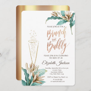Flowers Leaves Champagne Glass Bridal Shower  Invitation