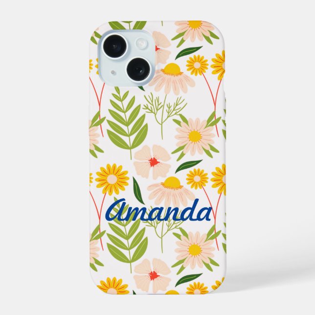 Flowers & Leaves Garden Pattern iPhone 15 Case (Back)