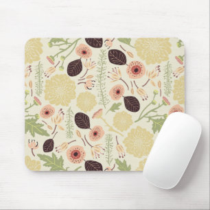Flowers Leaves Green Pink Floral Pattern  Mouse Pad
