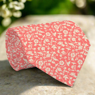Flowers & Leaves On Light Red Background Tie