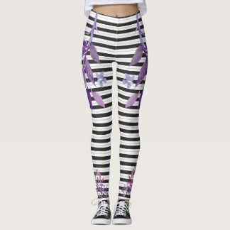 flowers leaves strips leggings