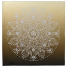 Flowers, Leaves, White Lace Floral Mandala on Gold