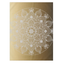 Flowers, Leaves, White Lace Floral Mandala on Gold